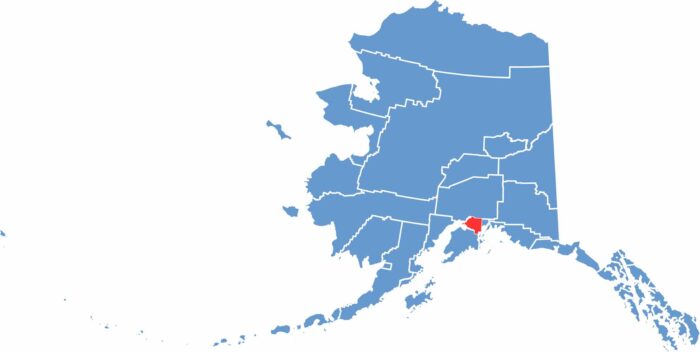 Anchorage location map showing the geographic position of Anchorage Municipality in Alaska.