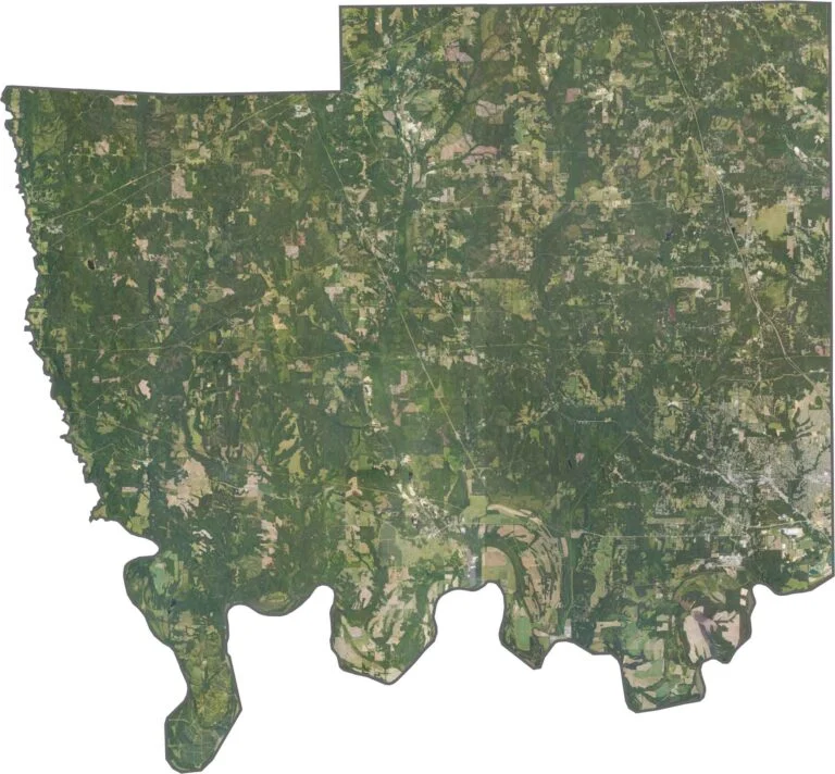 Autauga County satellite map showing land features and roads in Alabama.