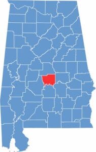 Autauga County location map in Alabama showing county position within the state