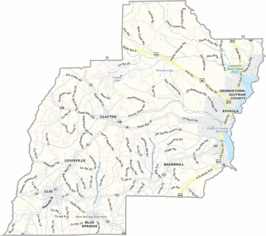 Barbour County map with county outline for geography practice