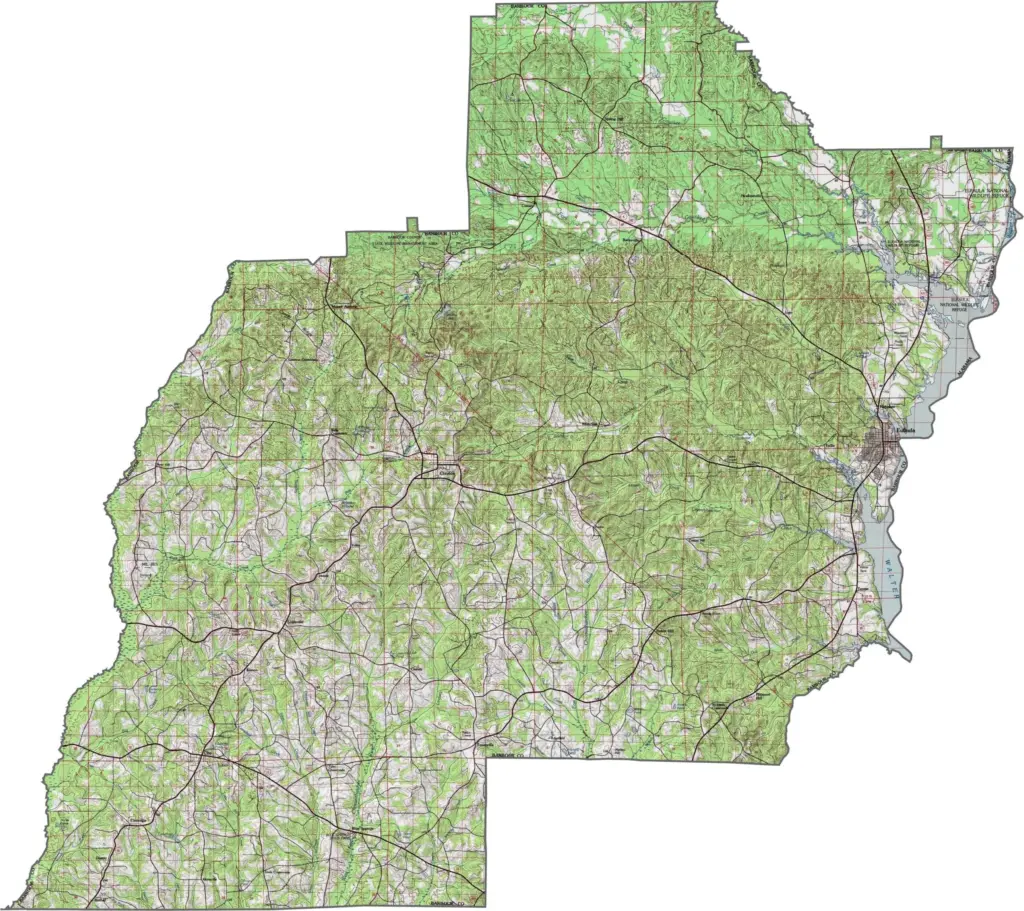 Barbour County topographic map showing elevation, terrain, and land features in Alabama.