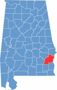 Barbour County location map in Alabama showing county position within the state