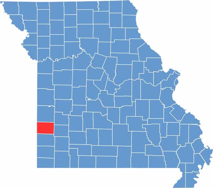 Barton County location map showing the county's position within Missouri.