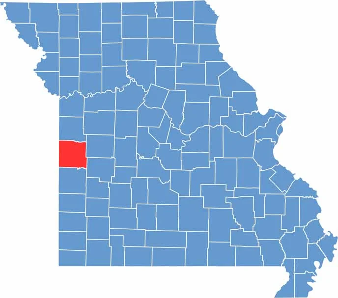 Bates County location map showing the county's position within Missouri.