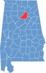 Location map of Blount County Alabama showing county position within the state