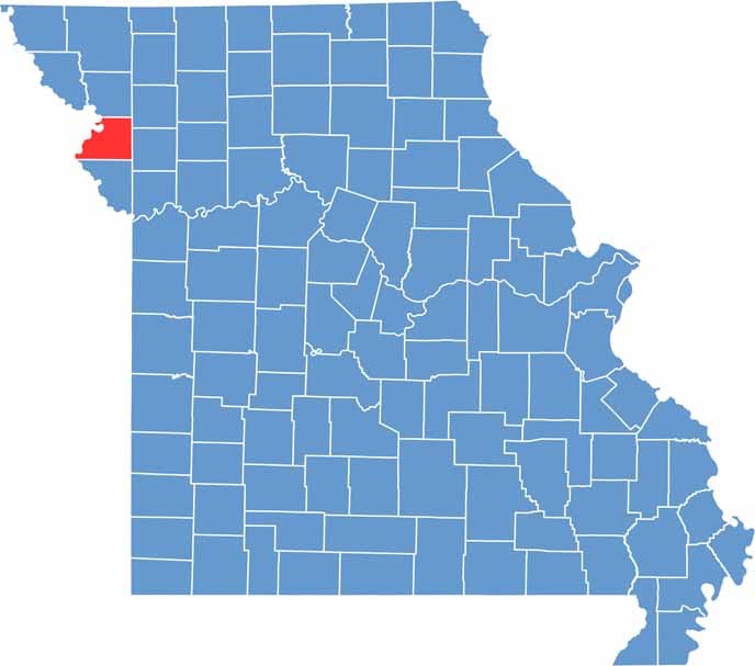 Buchanan County location map showing the county's position within Missouri.