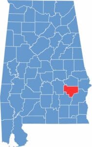 Location map of Bullock County Alabama showing county position within the state