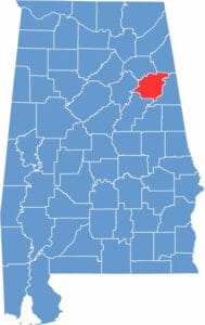 Location map of Calhoun County Alabama showing county position within the state