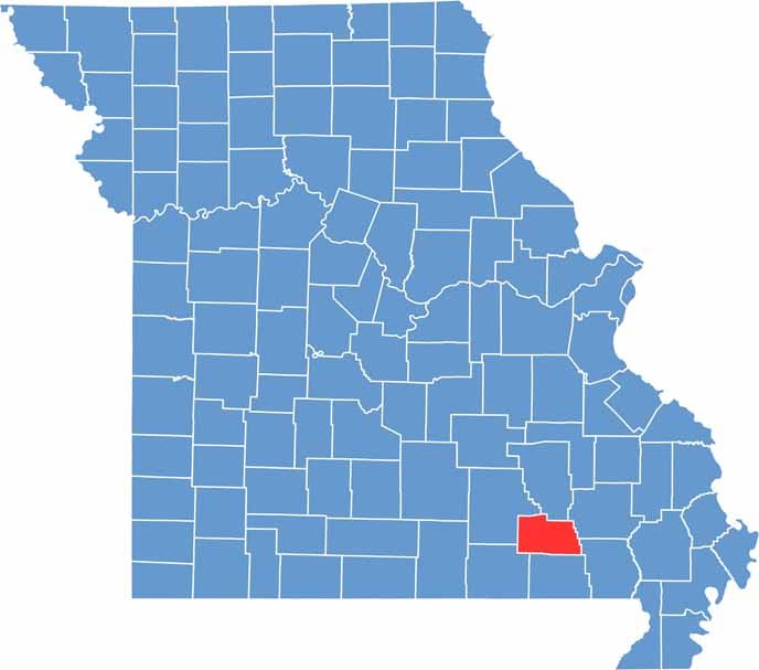 Carter County location map showing the county's position within Missouri.