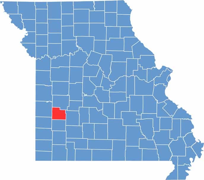 Cedar County location map showing the county's position within Missouri.