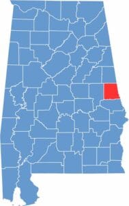 Location map of Chambers County Alabama showing county position within the state