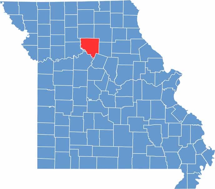 Chariton County location map showing the county's position within Missouri.