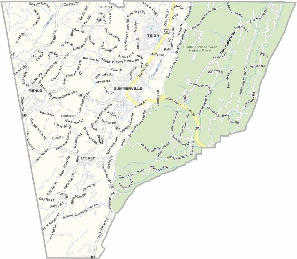 Chattooga County Map Georgia
