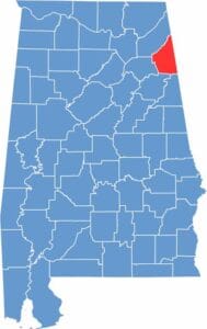 Location map of Cherokee County Alabama showing county position within the state