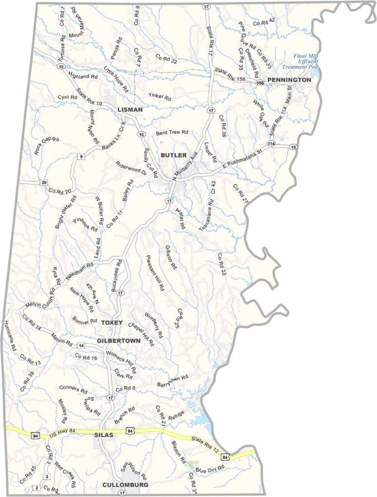 Choctaw County maps showing boundaries and locations in Alabama.