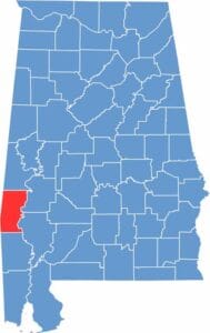 Choctaw County location map showing its position in Alabama.