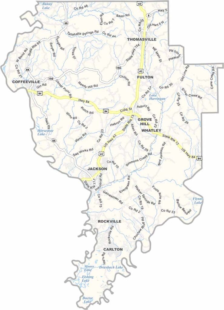 Clarke County maps showing boundaries and locations in Alabama.