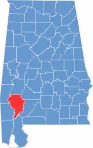 Clarke County location map showing its position in Alabama.