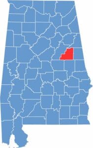 Clay County location map showing its position in Alabama.