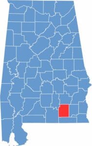 Coffee County location map showing its position in Alabama.