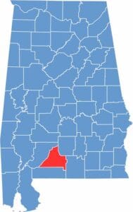 Conecuh County location map showing its position in Alabama.