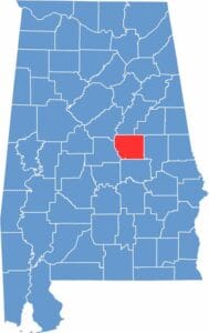 Coosa County location map showing its position in Alabama.