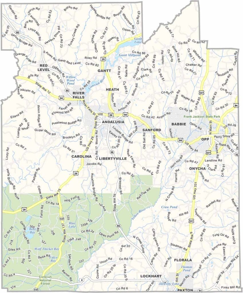 Covington County maps showing boundaries and locations in Alabama.