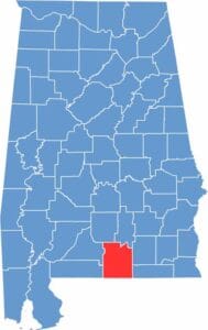 Covington County location map showing its position in Alabama.