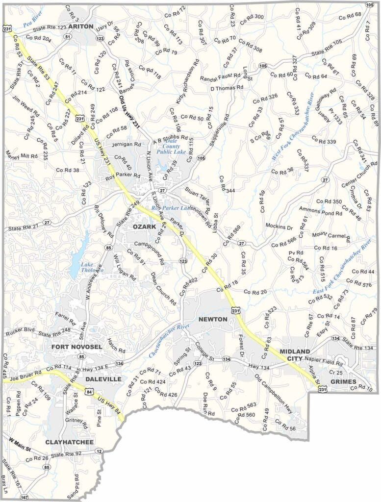 Dale County location map showing its position in Alabama.