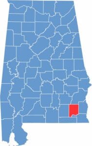 Dale County location map showing its position in Alabama.