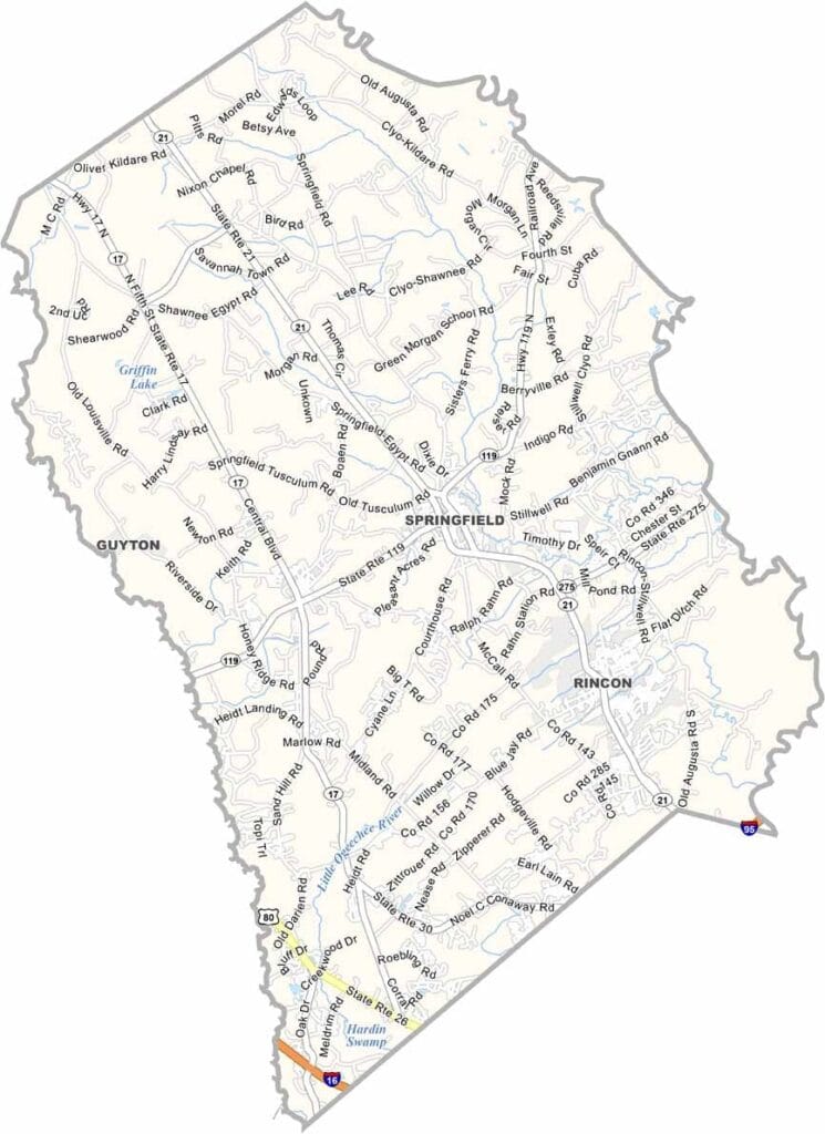 Effingham County Map Georgia