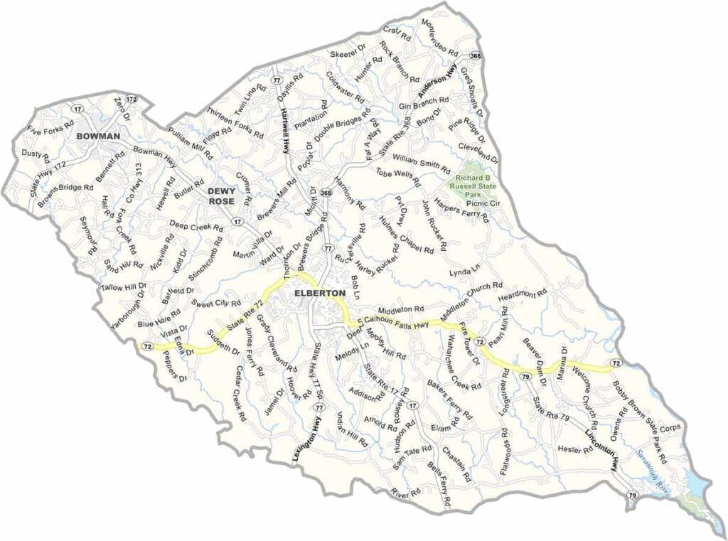 Elbert County Map Georgia