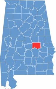 Elmore County location map showing its position in Alabama.