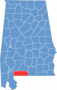 Escambia County location map showing its position in Alabama.
