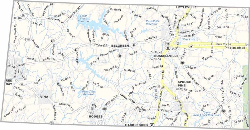 Franklin County maps showing boundaries and locations in Alabama.
