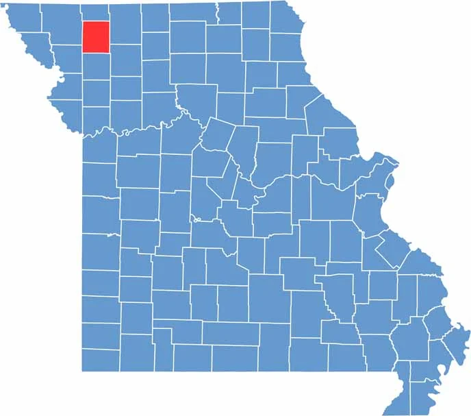 Gentry County location map showing the county's position within Missouri.