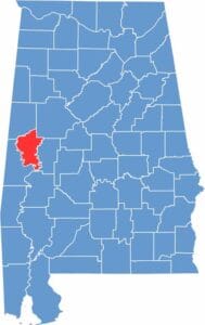 Greene County location map showing its position in Alabama.