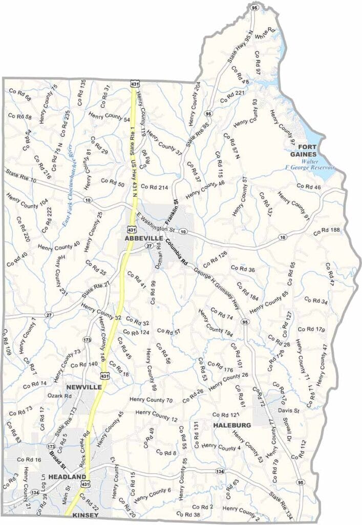 Henry County maps showing boundaries and locations in Alabama.