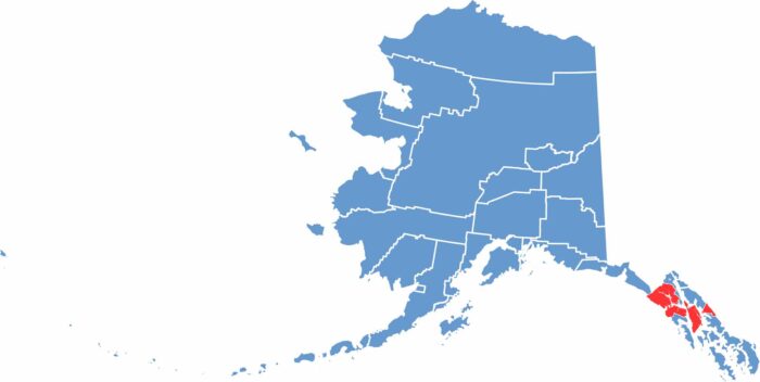 Location map showing Hoonah-Angoon Census Area in southeastern Alaska.