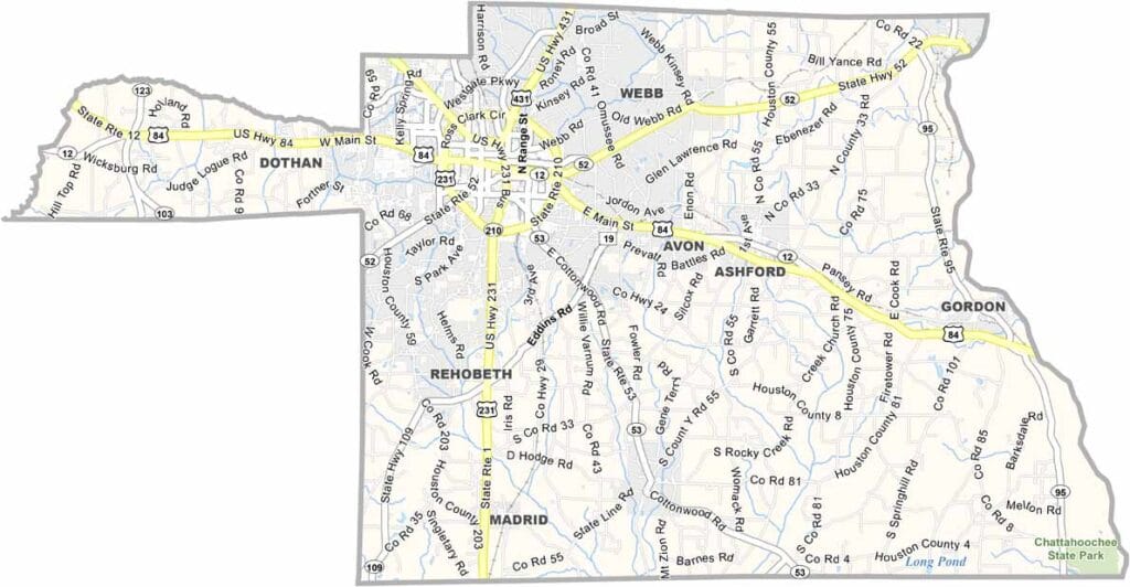 Houston County maps showing boundaries and locations in Alabama.