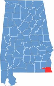 Houston County location map showing its position in Alabama.