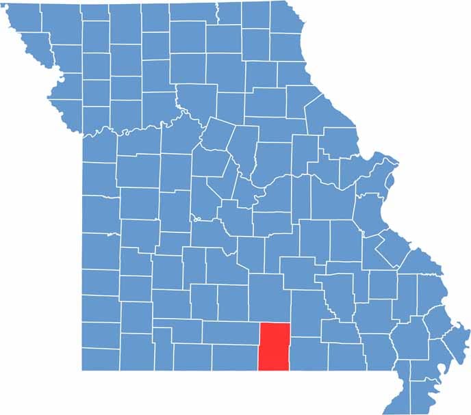 Printable Howell County Missouri location map showing county location and boundaries
