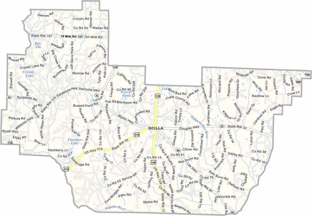 Irwin County map showing towns and roads in Georgia.