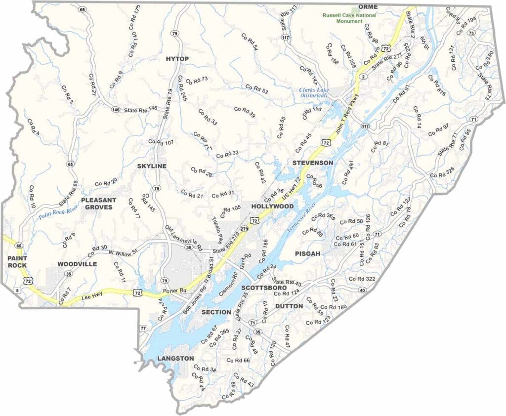 Jackson County maps showing boundaries and locations in Alabama.