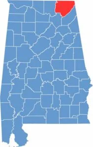 Jackson County location map showing its position in Alabama.