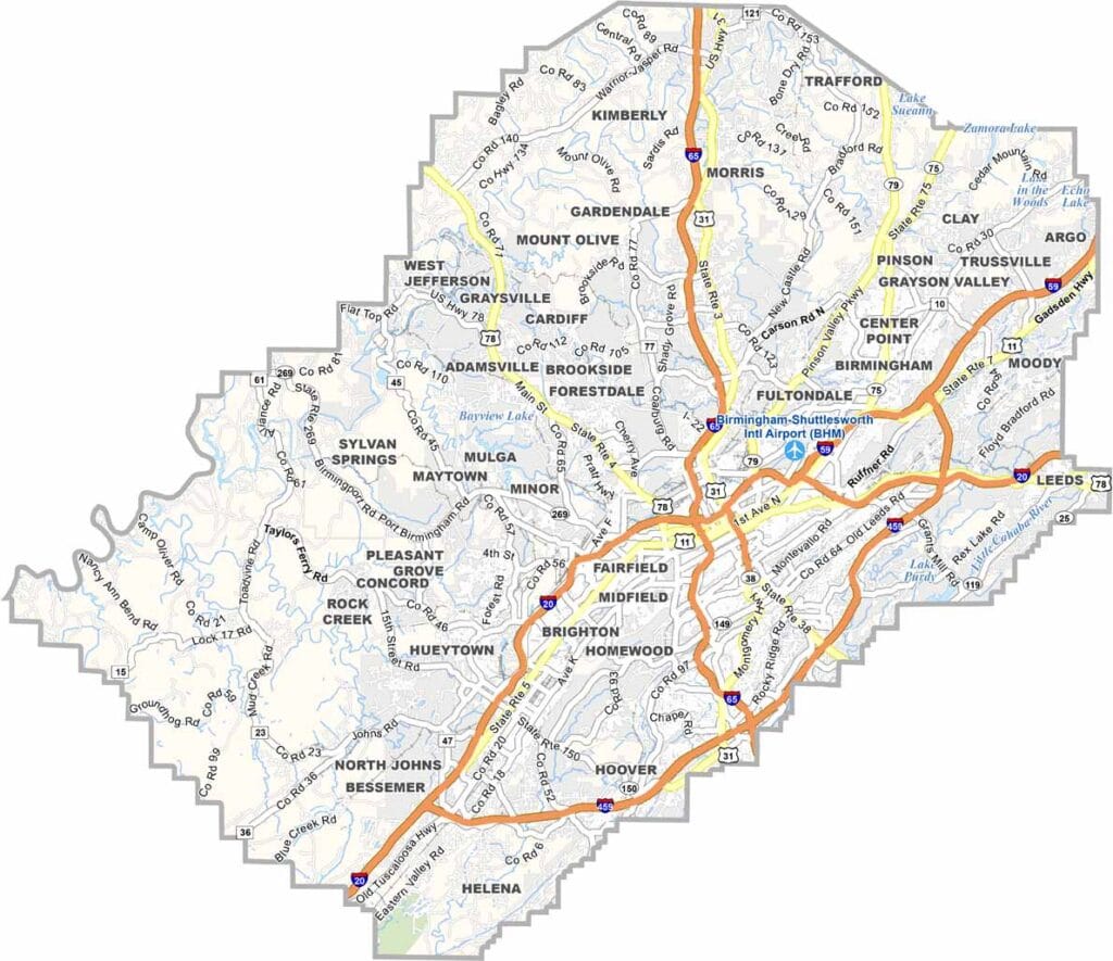 Jefferson County maps showing boundaries and locations in Alabama.