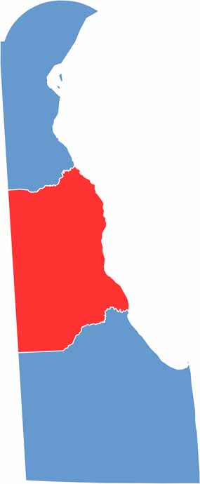 Location map of Kent County, Delaware, showing its position within the state of Delaware.