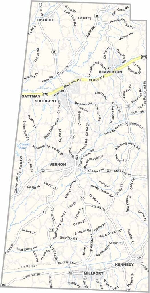 Lamar County maps showing boundaries and locations in Alabama.