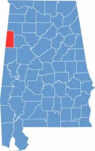 Lamar County location map showing its position in Alabama.