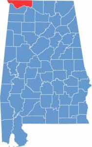 Lauderdale County location map showing its position in Alabama.
